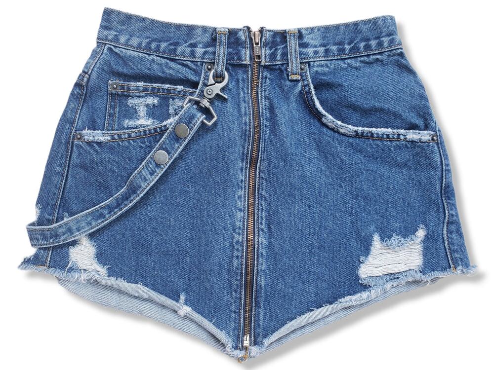 CARMAR Women's 26 Beatrice Denim Zip Distressed Jean Skirt